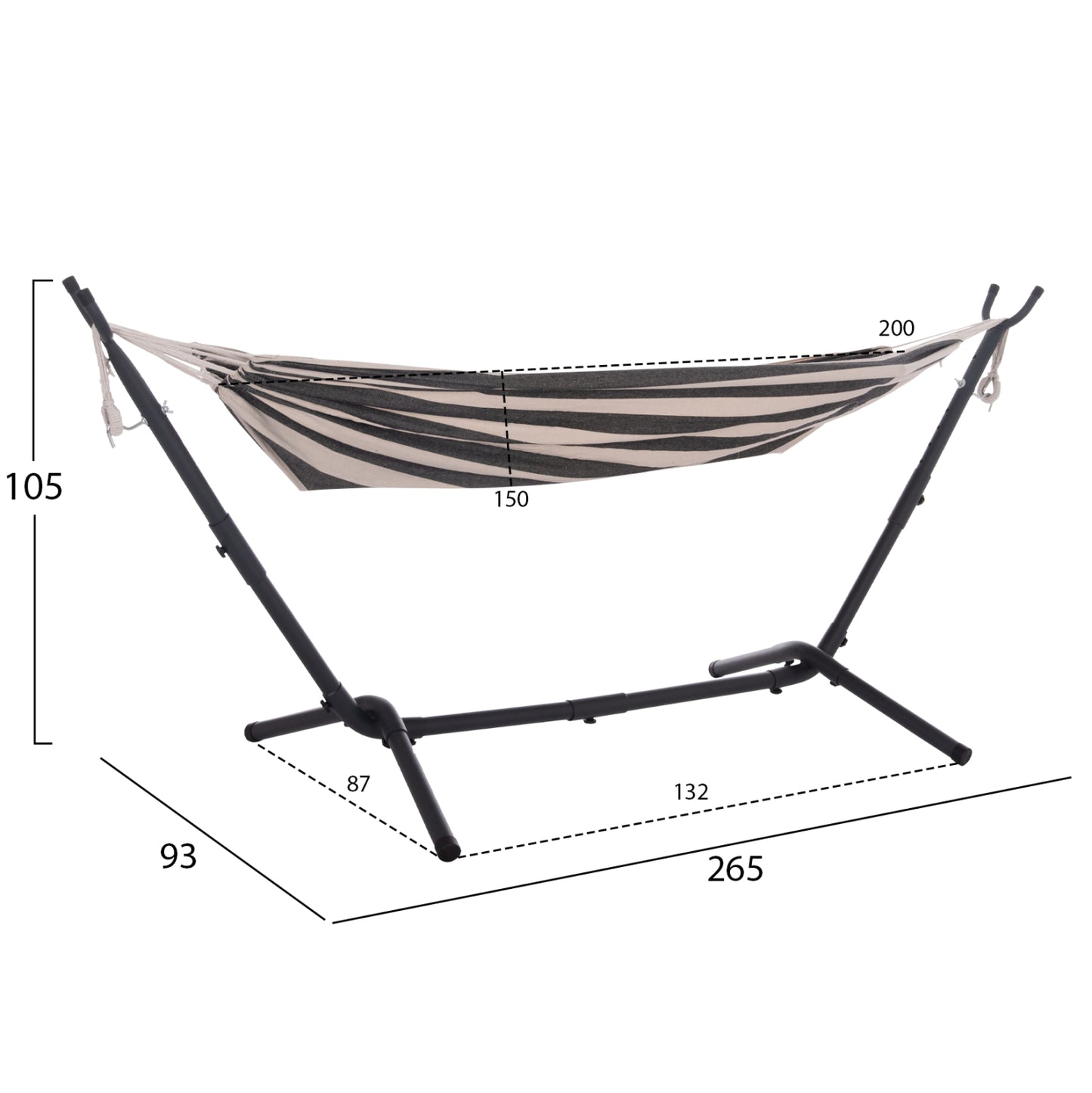 Hammock Crave Hm6304.03 Anthracite Metal Frame-blue Fabric With White Stripes 265x93x105hcm.