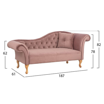Recliner Dusty Pink Velvet Hm3008.05 Right Arm 187x61x82cm