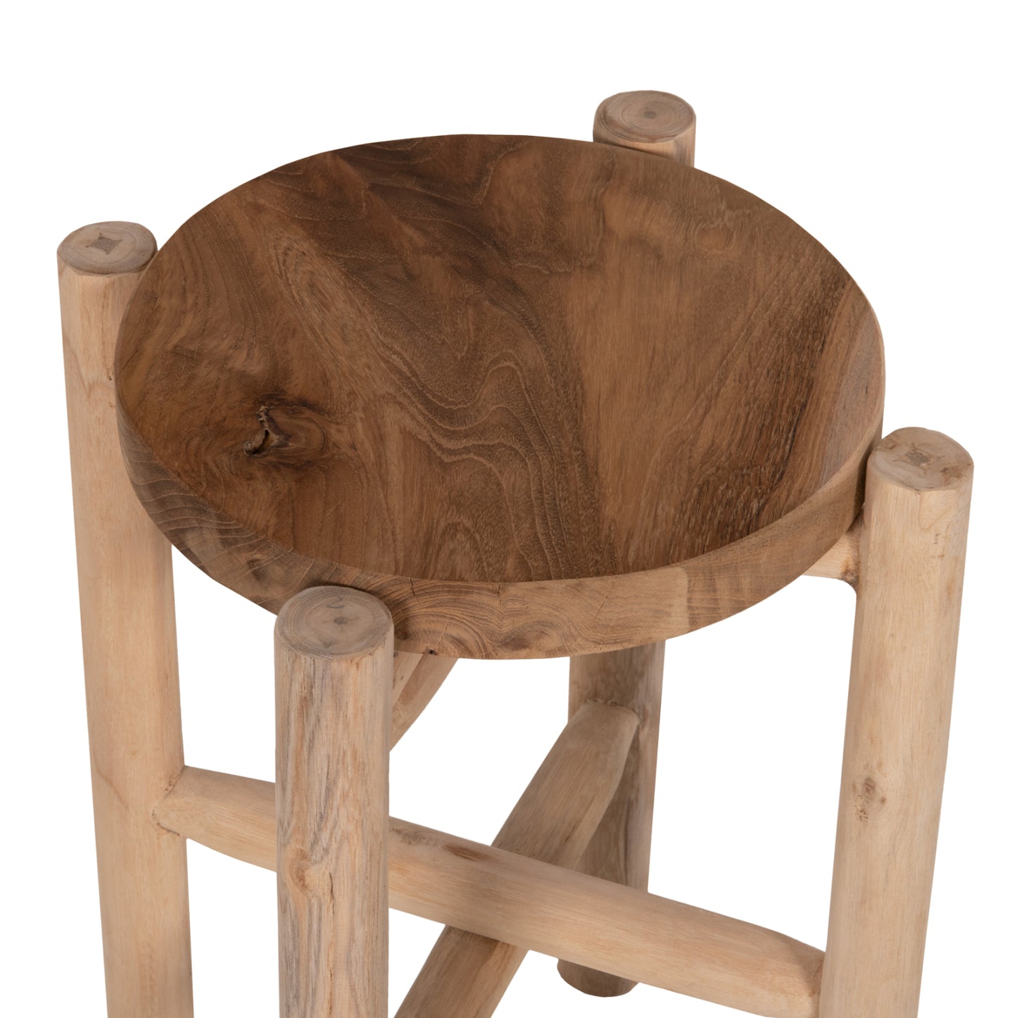 Flower Pedestal Hm7935 Teak Wood In Natural Color Φ30x75,5hcm.
