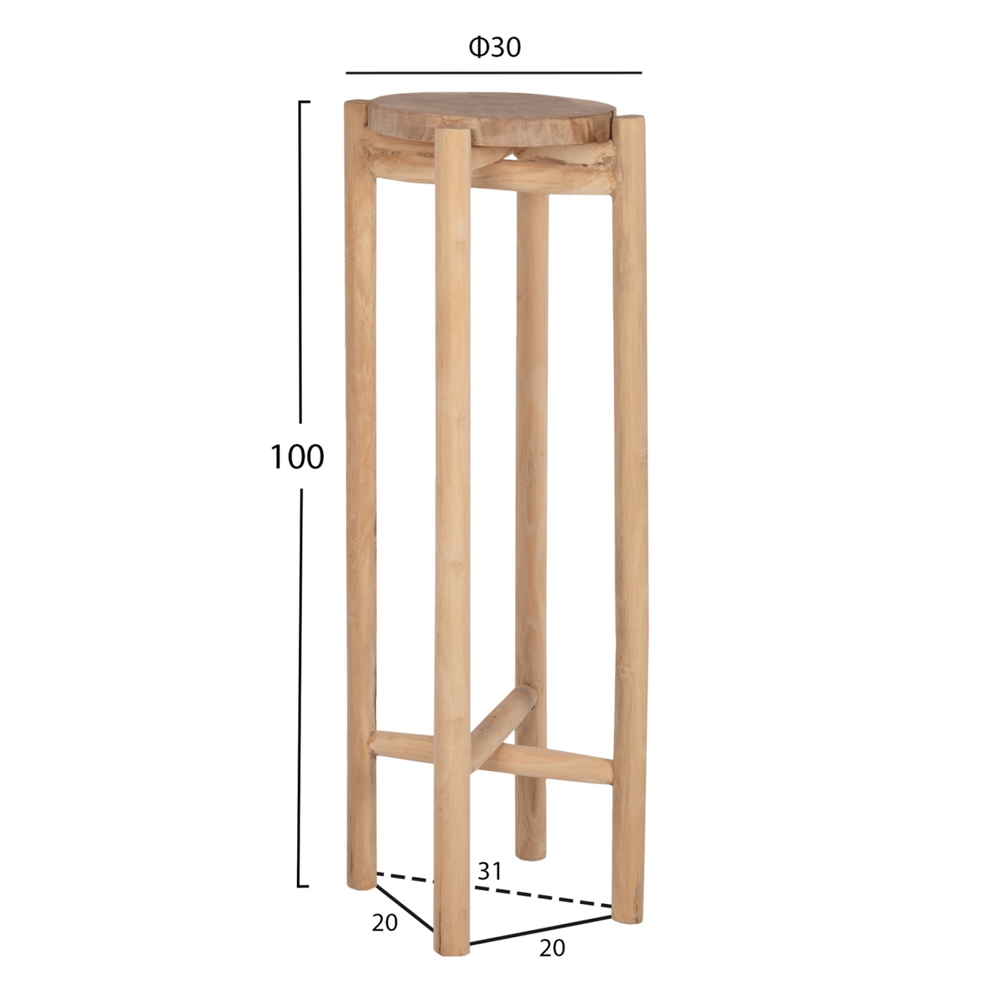 Flower Pedestal Hover Hm7936 Teak Wood In Natural Color Φ30x100hcm.