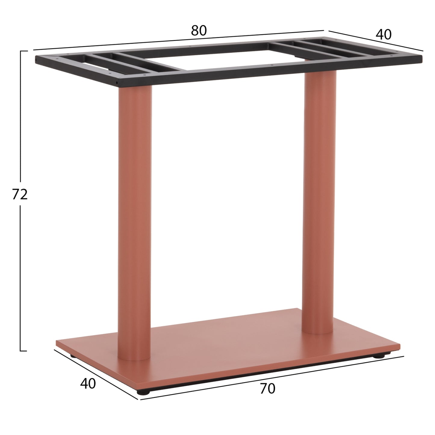 Base For Table Hm435.27 Metal Double In Terracotta Color With Height Adjusters 80Χ40Χ72hcm.