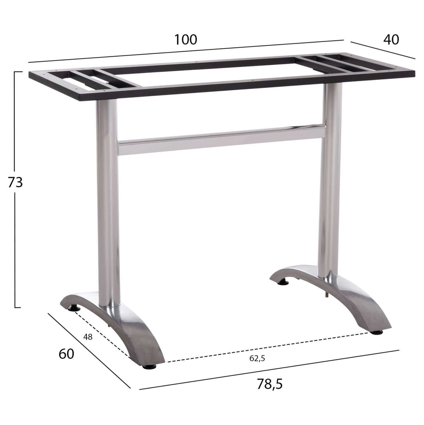 Double Base For Table Hm461.13 Chromed Aluminum With Height Adjusters 100x60x73hcm