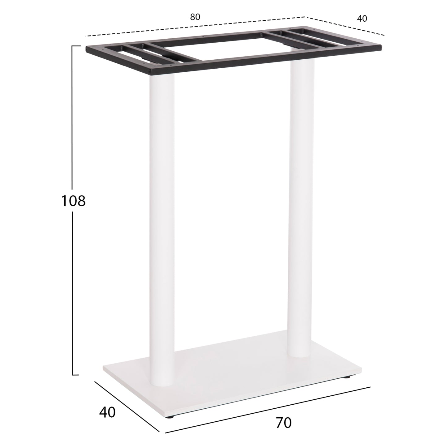 Base For Bar Table Hm480.02 Two Legs-metal In White Matte Color 80x40x108hcm.