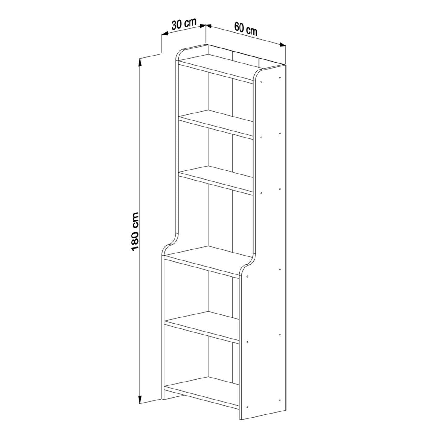 Bookcase Neat Hm18194.04 Melamine In Antural Wood Color 60x30x180hcm.