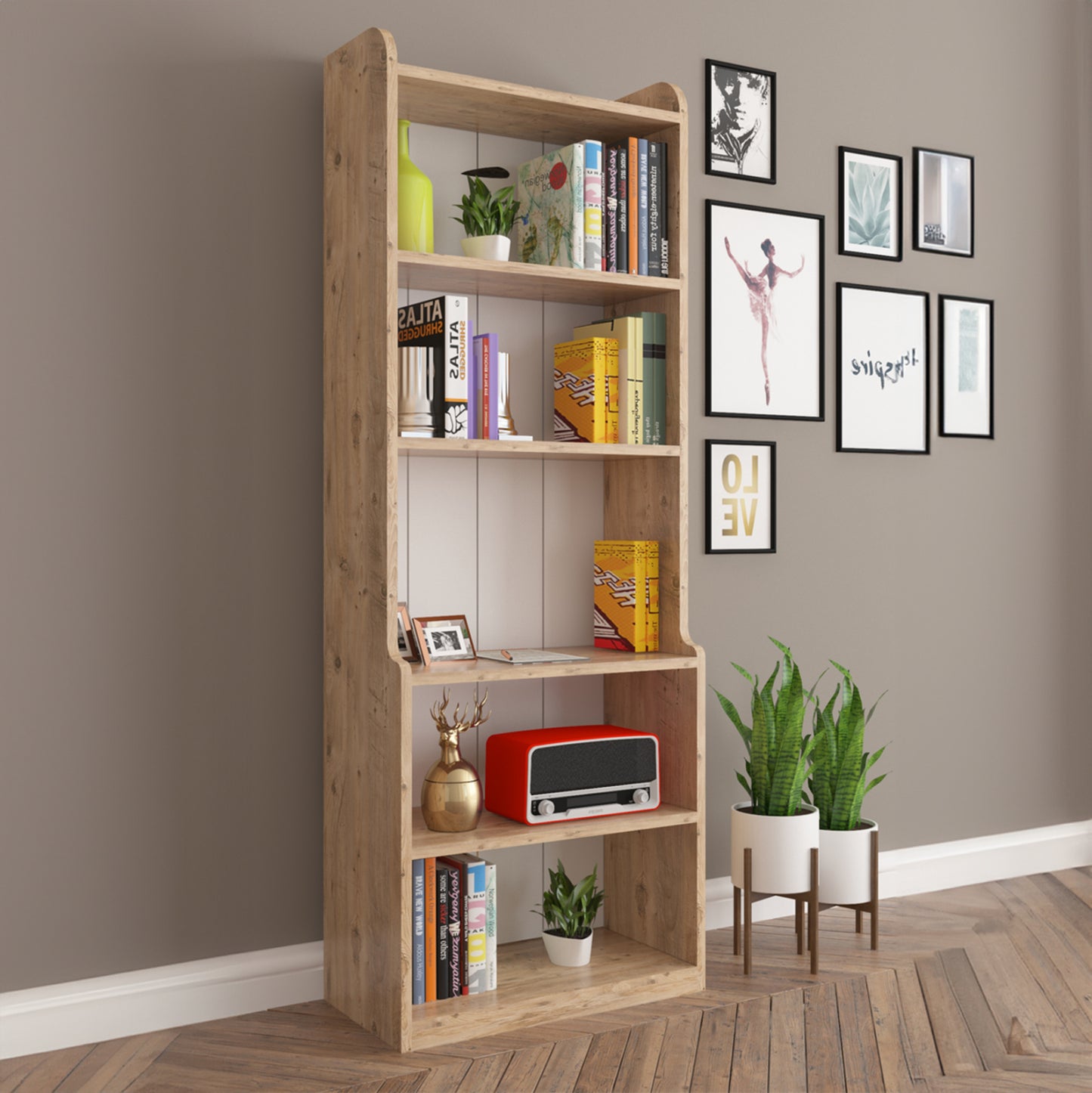 Bookcase Neat Hm18194.04 Melamine In Antural Wood Color 60x30x180hcm.