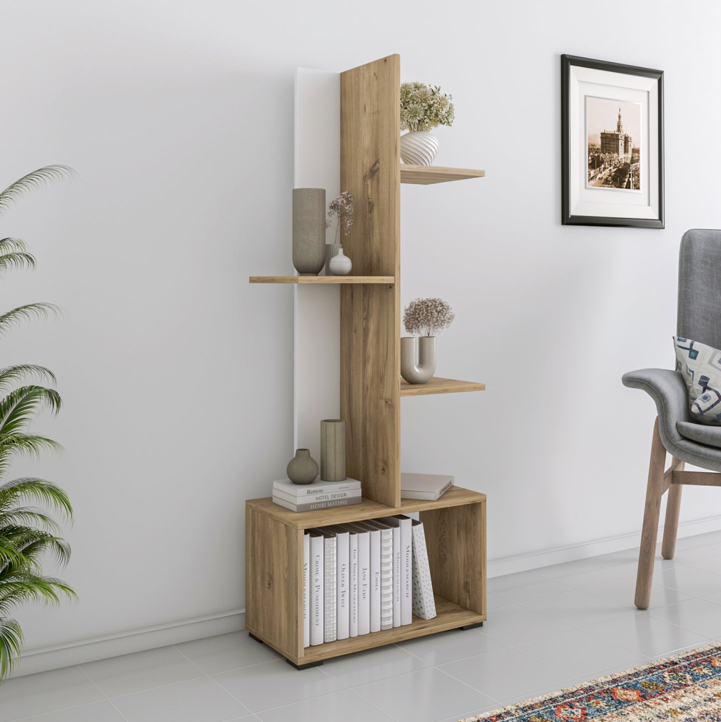 Bookcase Trivio Hm18195.03 Melamine In White-atlantis Green 50x25x127hcm.