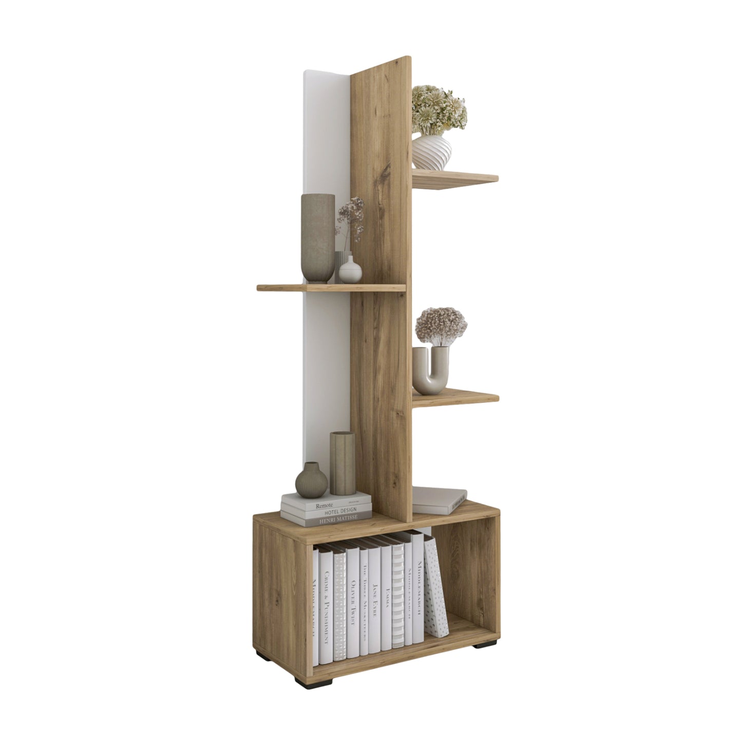 Bookcase Trivio Hm18195.03 Melamine In White-atlantis Green 50x25x127hcm.