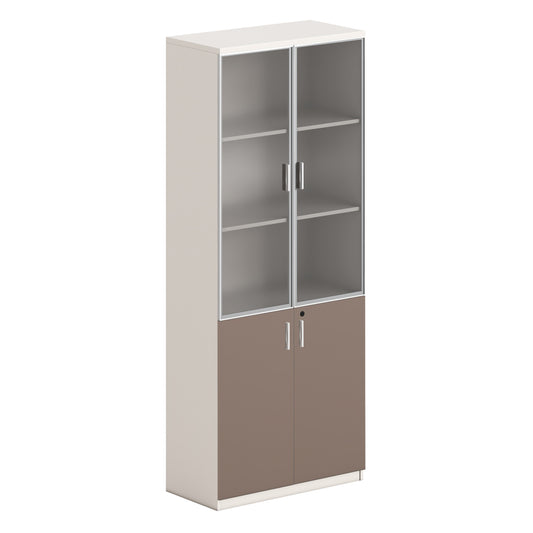 Bookcase Newline Hm18281 Melamine In White & Brown--glass 80x40x200hcm.