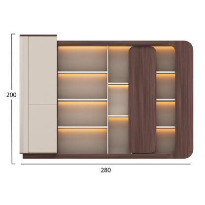 Bookcase Series President Hm2148 Melamine In Beige & Walnut--led Lighting 280x40x200hcm.