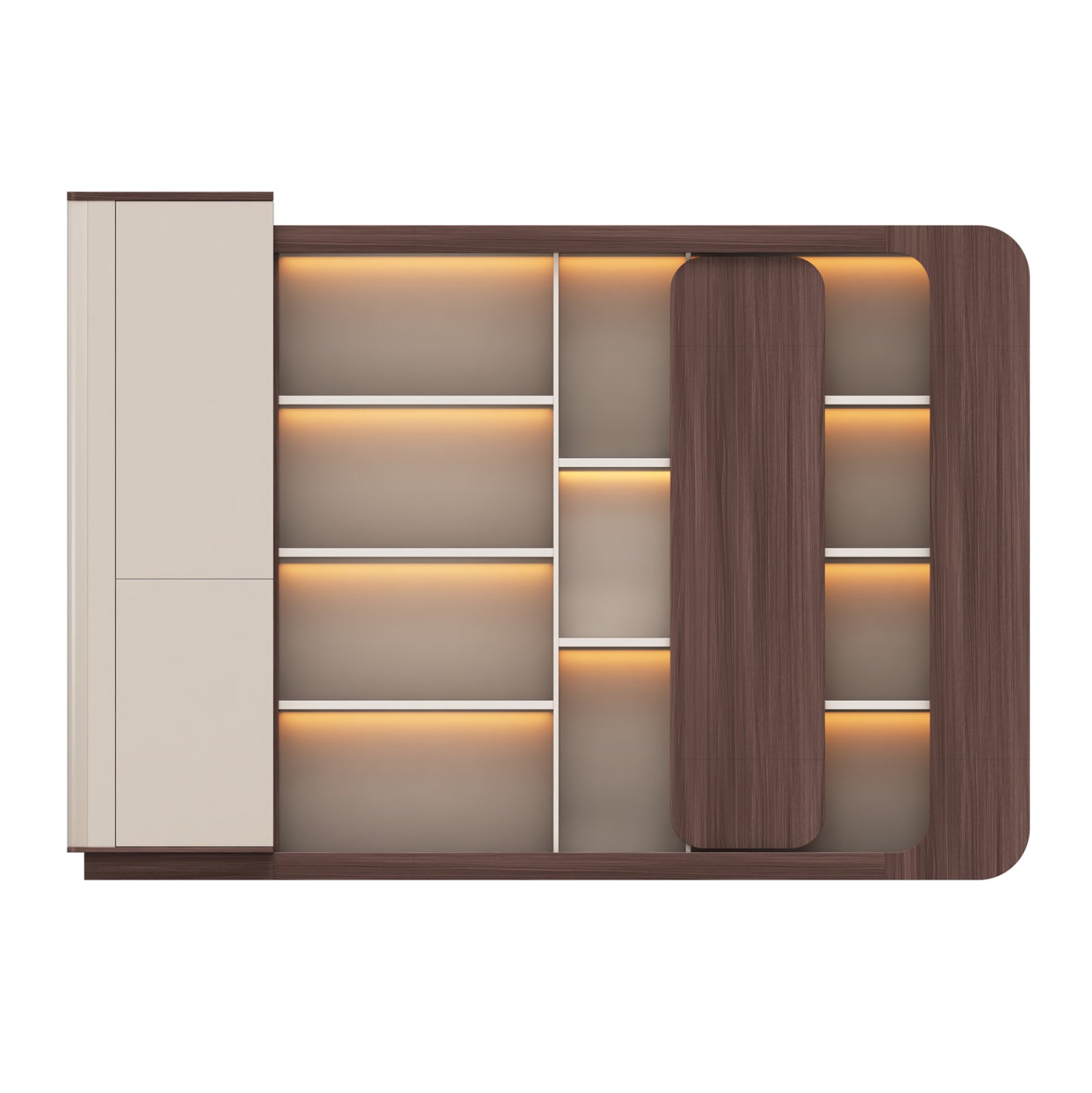 Bookcase Series President Hm2148 Melamine In Beige & Walnut--led Lighting 280x40x200hcm.