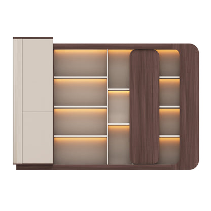 Bookcase Series President Hm2148 Melamine In Beige & Walnut--led Lighting 280x40x200hcm.