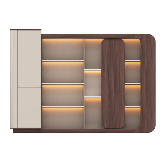 Bookcase Series President Hm2148 Melamine In Beige & Walnut--led Lighting 280x40x200hcm.