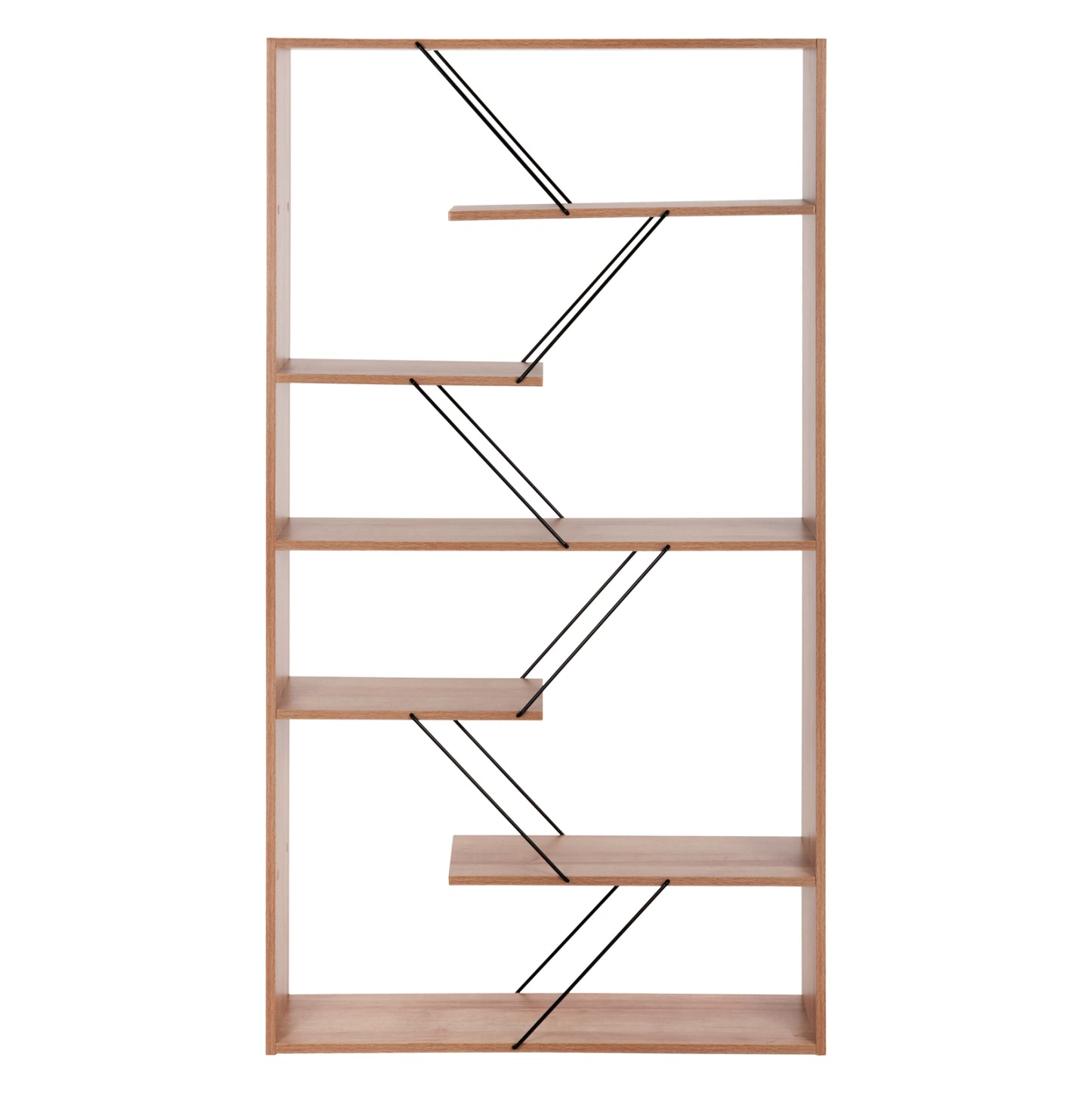 Bookcase Tars Hm2240.14 Natural Oak Melamine-black Metal Rods 84x24x157hcm.