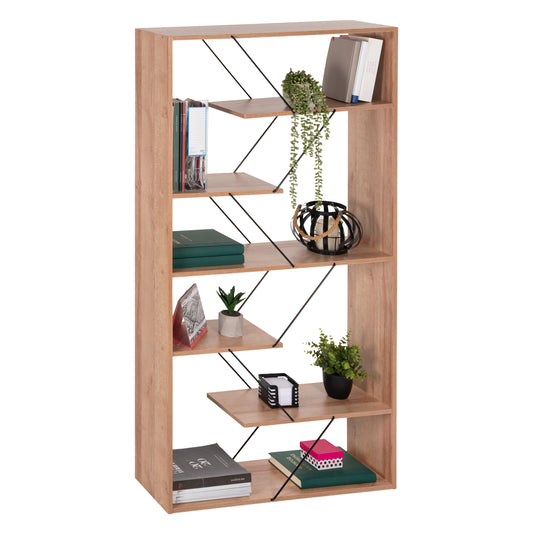 Bookcase Tars Hm2240.14 Natural Oak Melamine-black Metal Rods 84x24x157hcm.