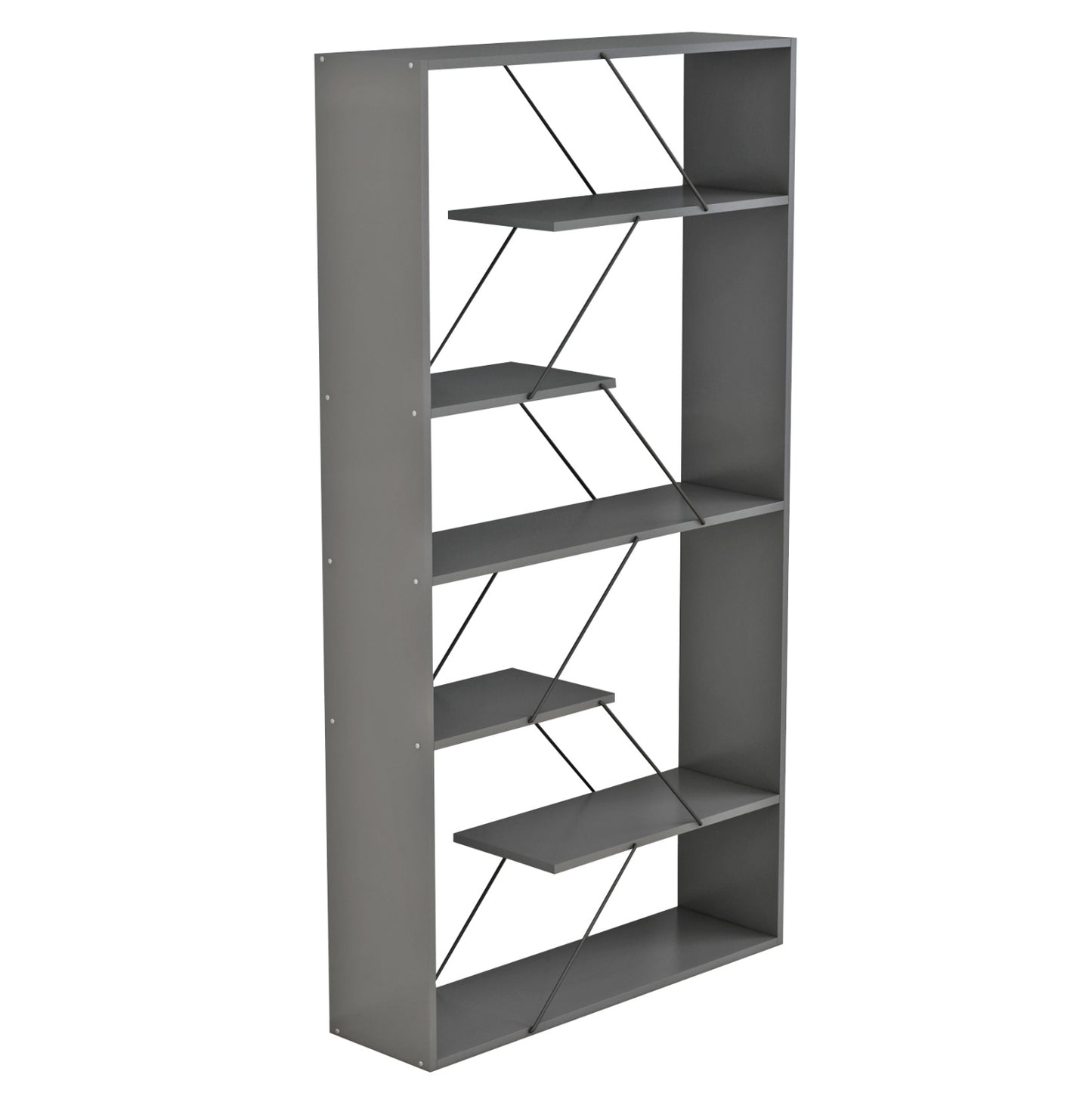 Bookcase Tars Hm2240.20 Grey Melamine-black Metal Rods 84x24x157hcm.