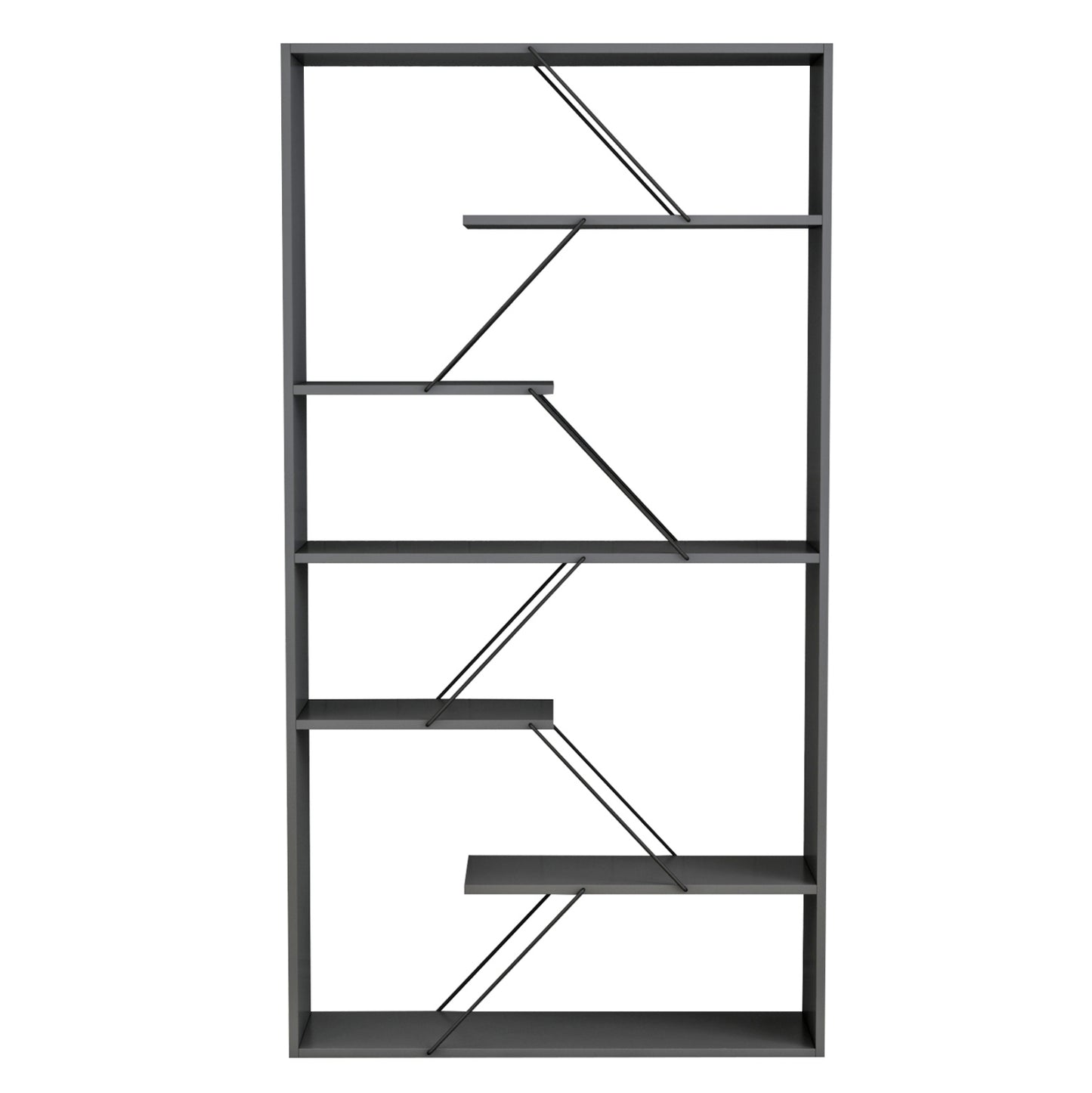 Bookcase Tars Hm2240.20 Grey Melamine-black Metal Rods 84x24x157hcm.