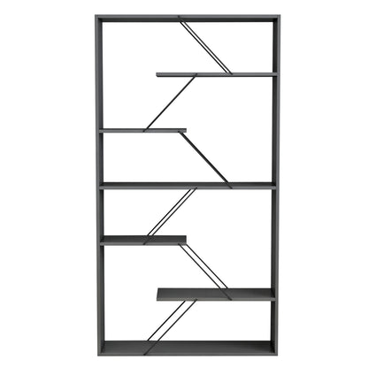 Bookcase Tars Hm2240.20 Grey Melamine-black Metal Rods 84x24x157hcm.