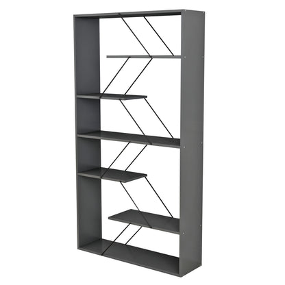 Bookcase Tars Hm2240.20 Grey Melamine-black Metal Rods 84x24x157hcm.