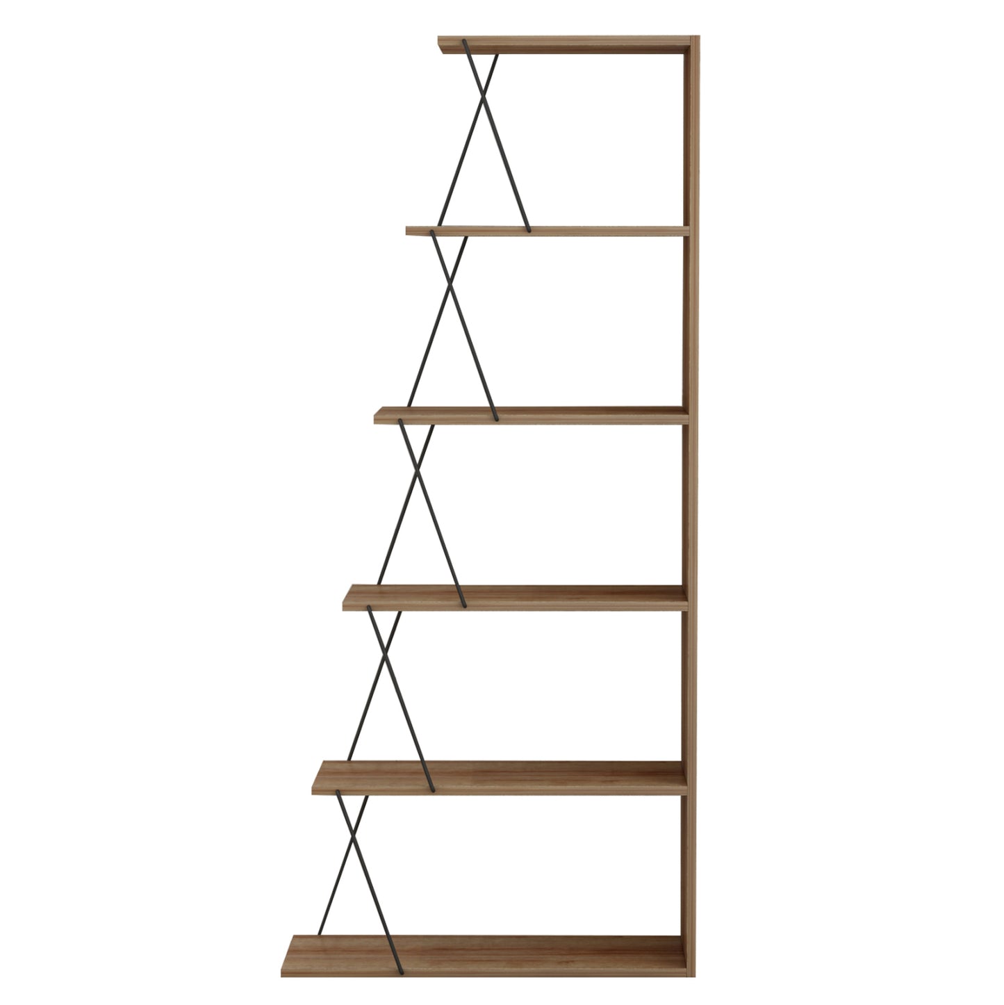 Bookcase Mini Tars Hm2241.14 Natural Oak Melamine-black Metal Rods 65x22-24x146hcm.