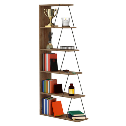 Bookcase Mini Tars Hm2241.14 Natural Oak Melamine-black Metal Rods 65x22-24x146hcm.