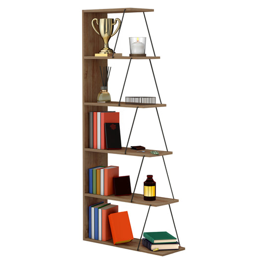 Bookcase Mini Tars Hm2241.14 Natural Oak Melamine-black Metal Rods 65x22-24x146hcm.