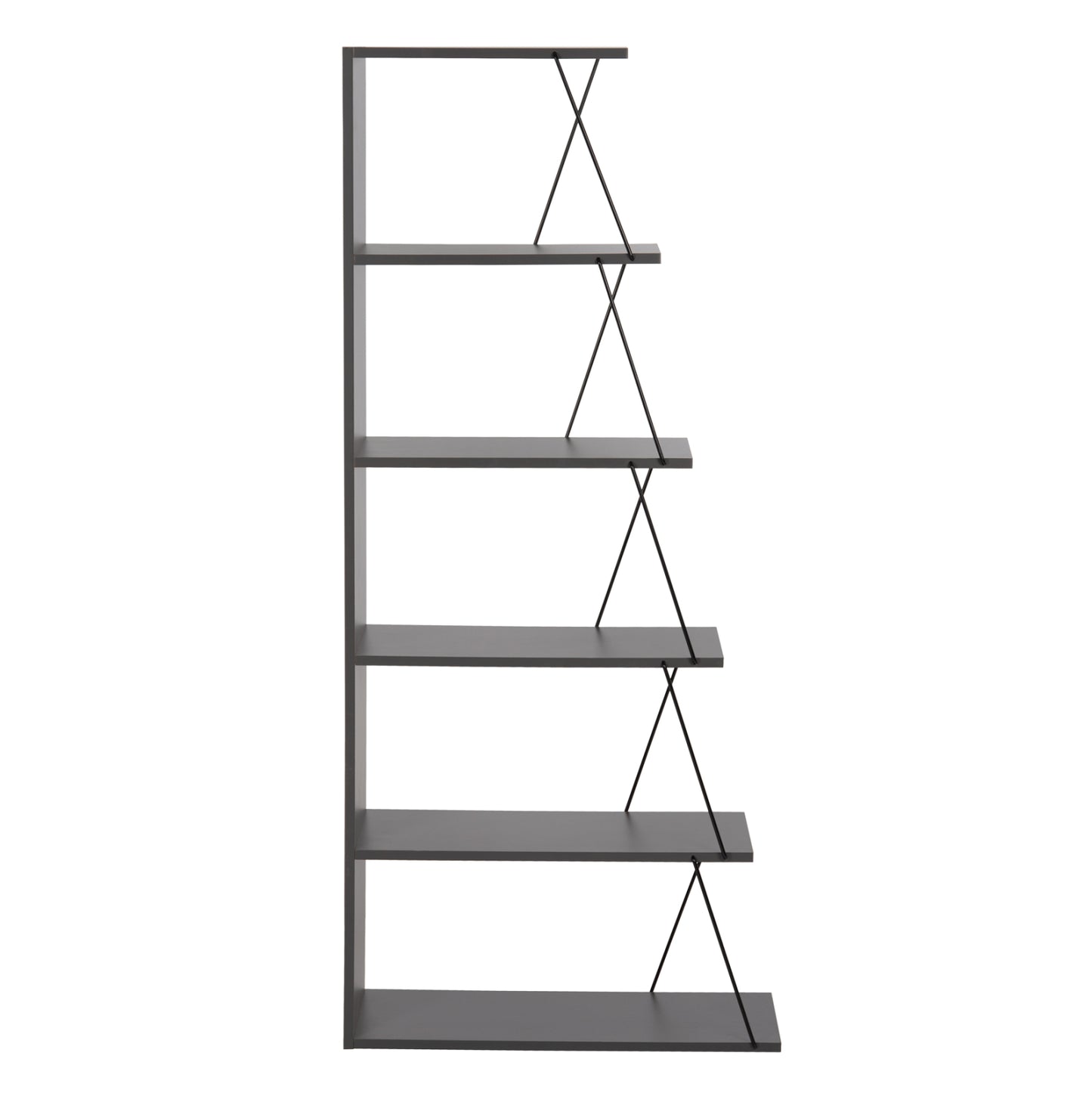 Bookcase Mini Tars Hm2241.20 Grey Melamine-black Metal Rods 65x22-24x146hcm.