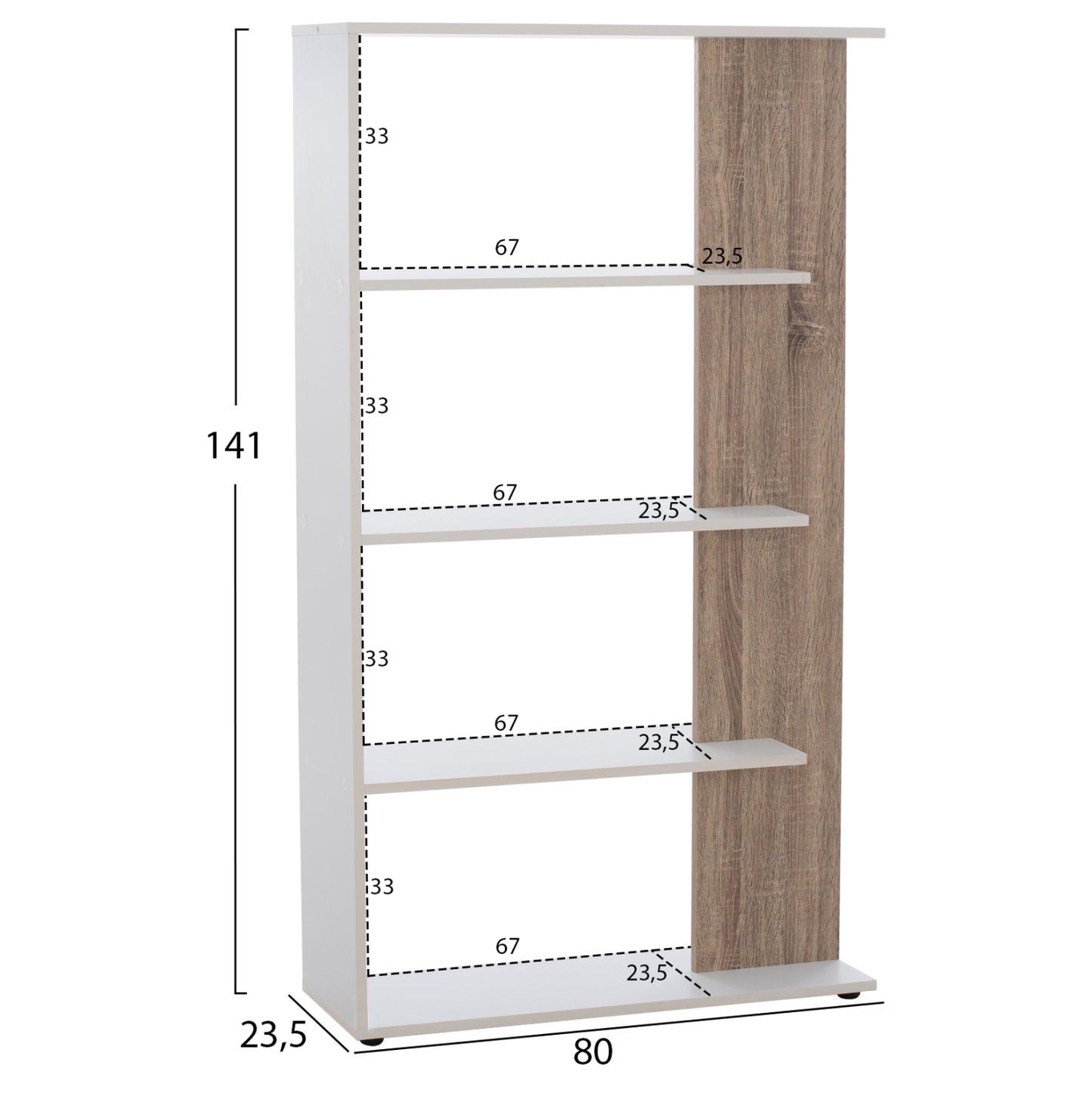 Bookcase Harvey Hm8770 80x23x141 White