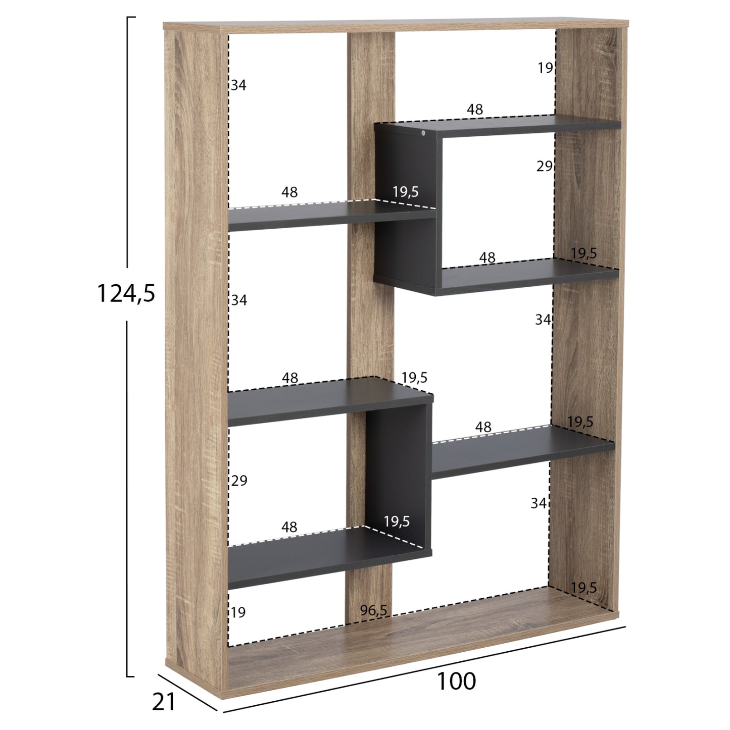 Bookcase Marceline Hm8772.02 100Χ21Χ124,5 Gray