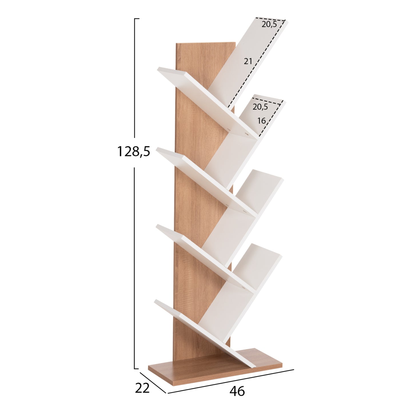 Bookcase Liana Hm9028.14 Melamine In Sonama/white 46x22x128.5hcm.