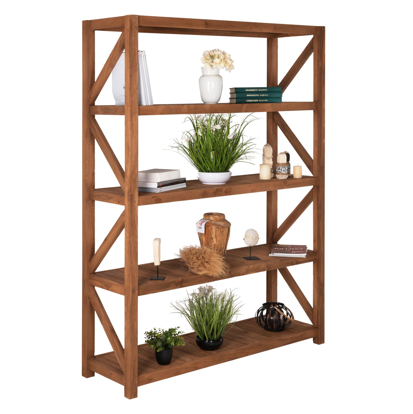 Bookcase Kitaku Hm9798 Recycled Teak In Natural 150x45x200hcm.