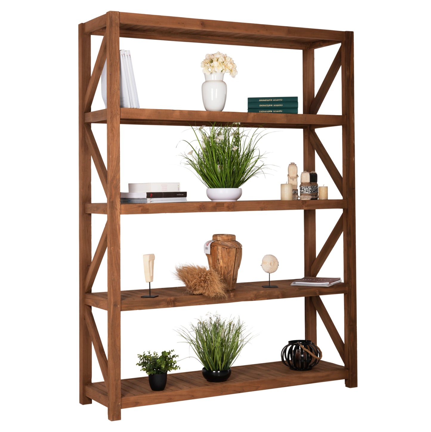 Bookcase Kitaku Hm9798 Recycled Teak In Natural 150x45x200hcm.