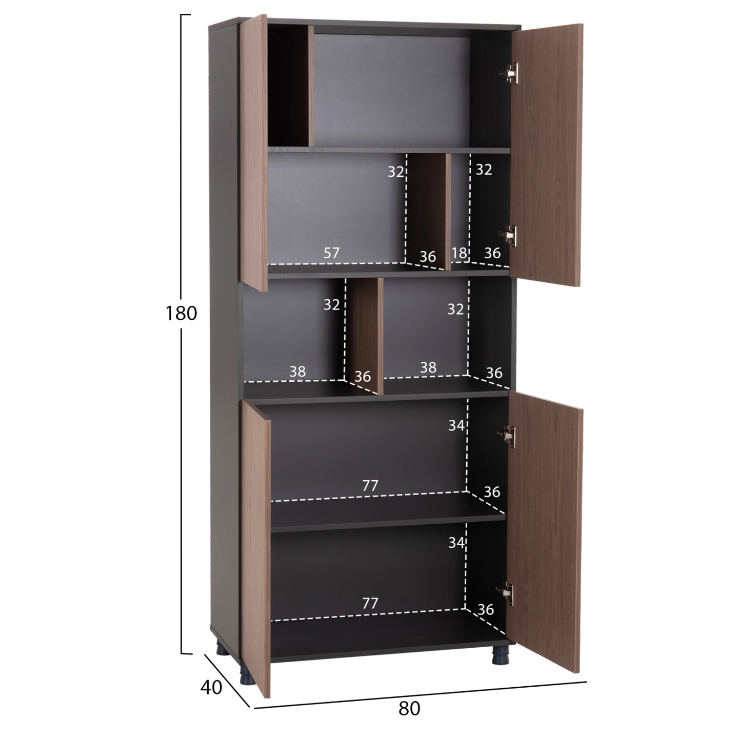 Office Bookcase Mavix Hm2160 Melamine In Grey-walnut 80Χ40Χ180hcm.