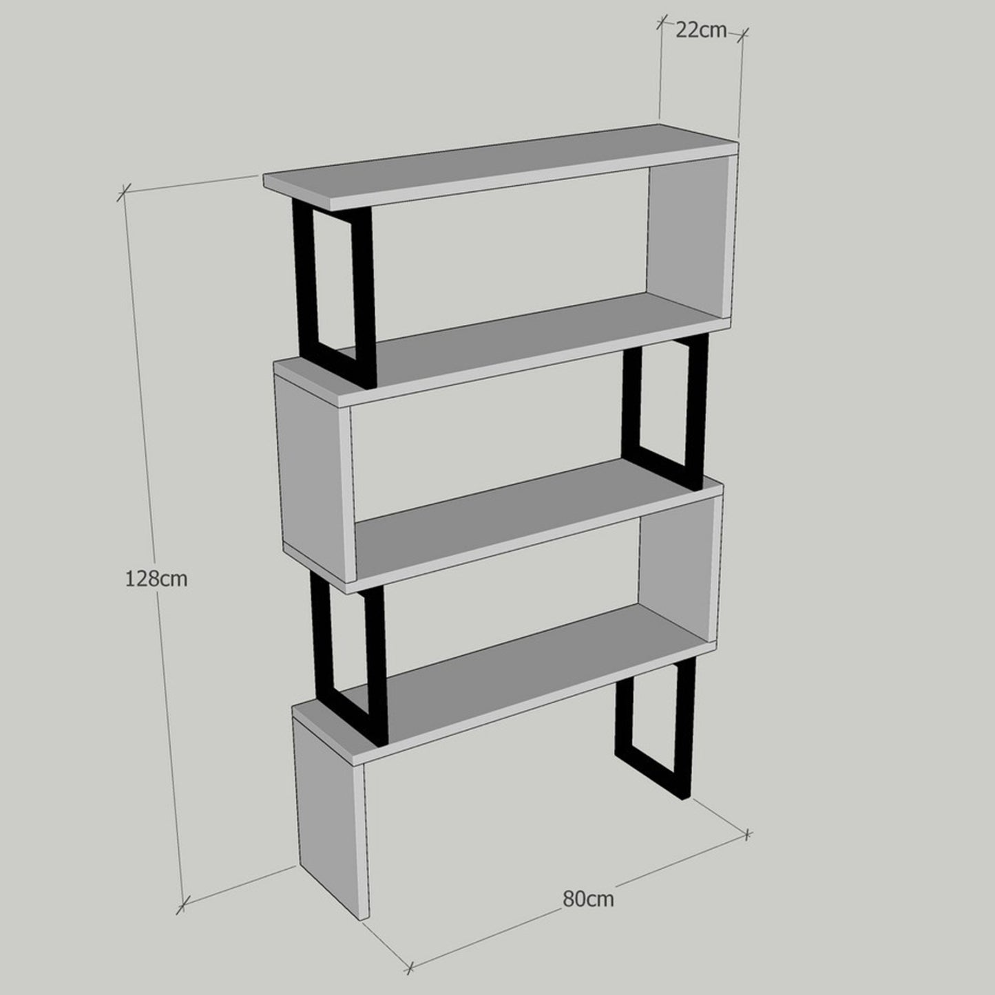Bookcase In Walnut With Black Frame Hm8867.01 80x22x128cm.