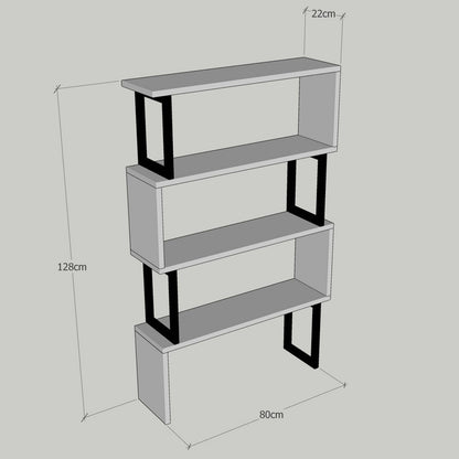Bookcase In Walnut With Black Frame Hm8867.01 80x22x128cm.