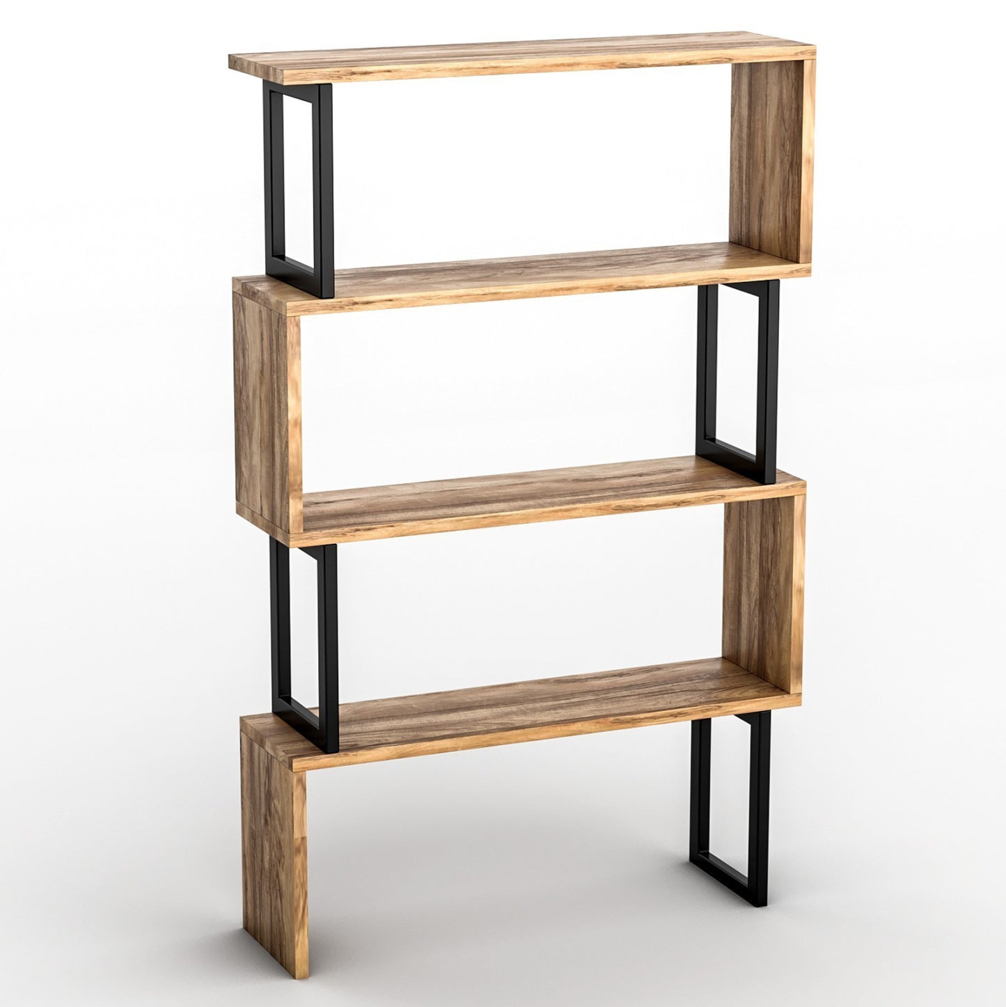 Bookcase In Walnut With Black Frame Hm8867.01 80x22x128cm.