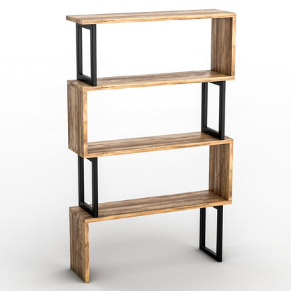 Bookcase In Walnut With Black Frame Hm8867.01 80x22x128cm.