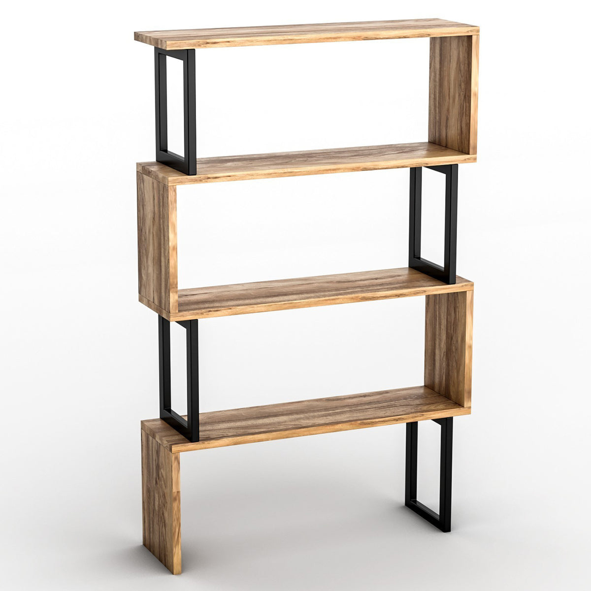 Bookcase In Walnut With Black Frame Hm8867.01 80x22x128cm.