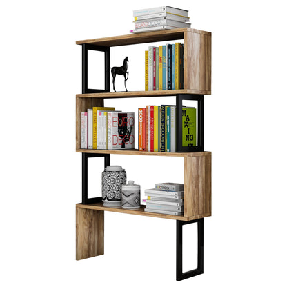 Bookcase In Walnut With Black Frame Hm8867.01 80x22x128cm.