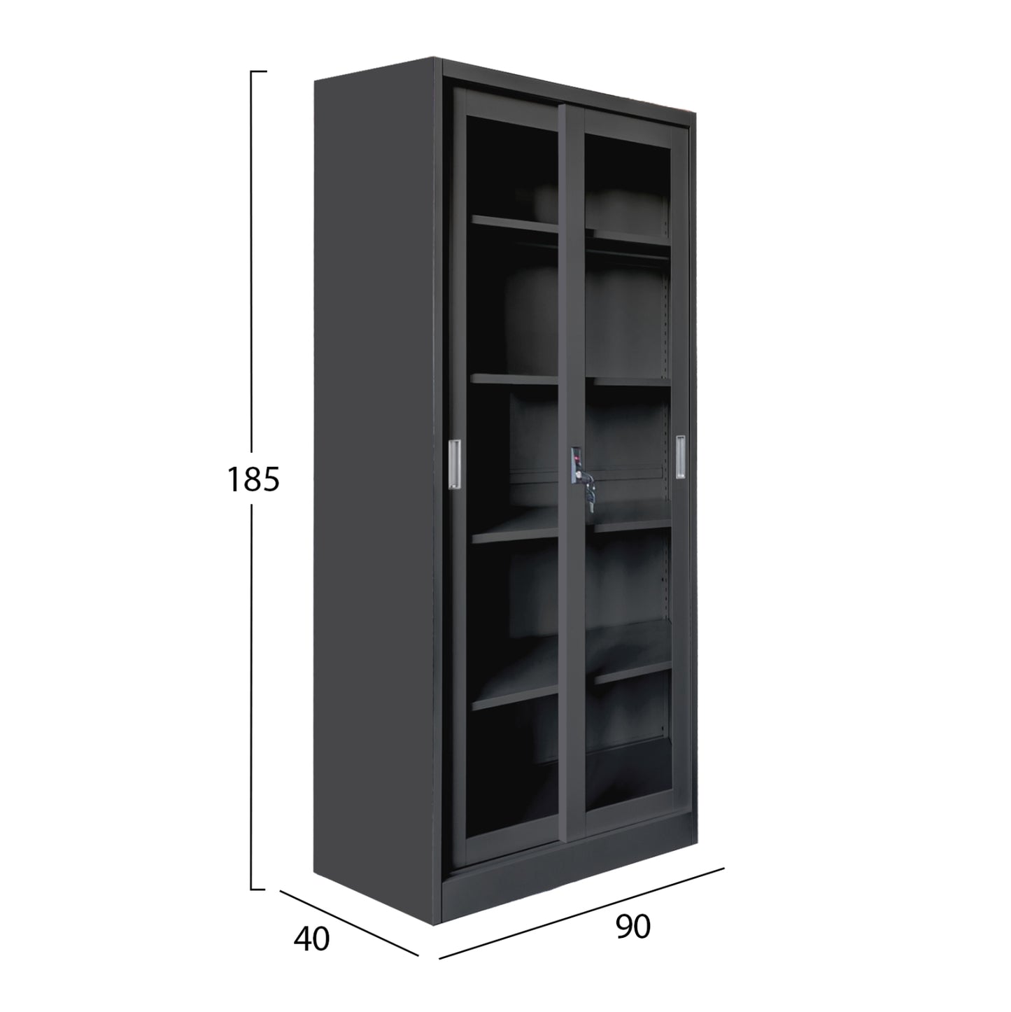 Bookcase With Sliding Doors Sider Hm6632.01 Metal In Black 90x40x185hcm