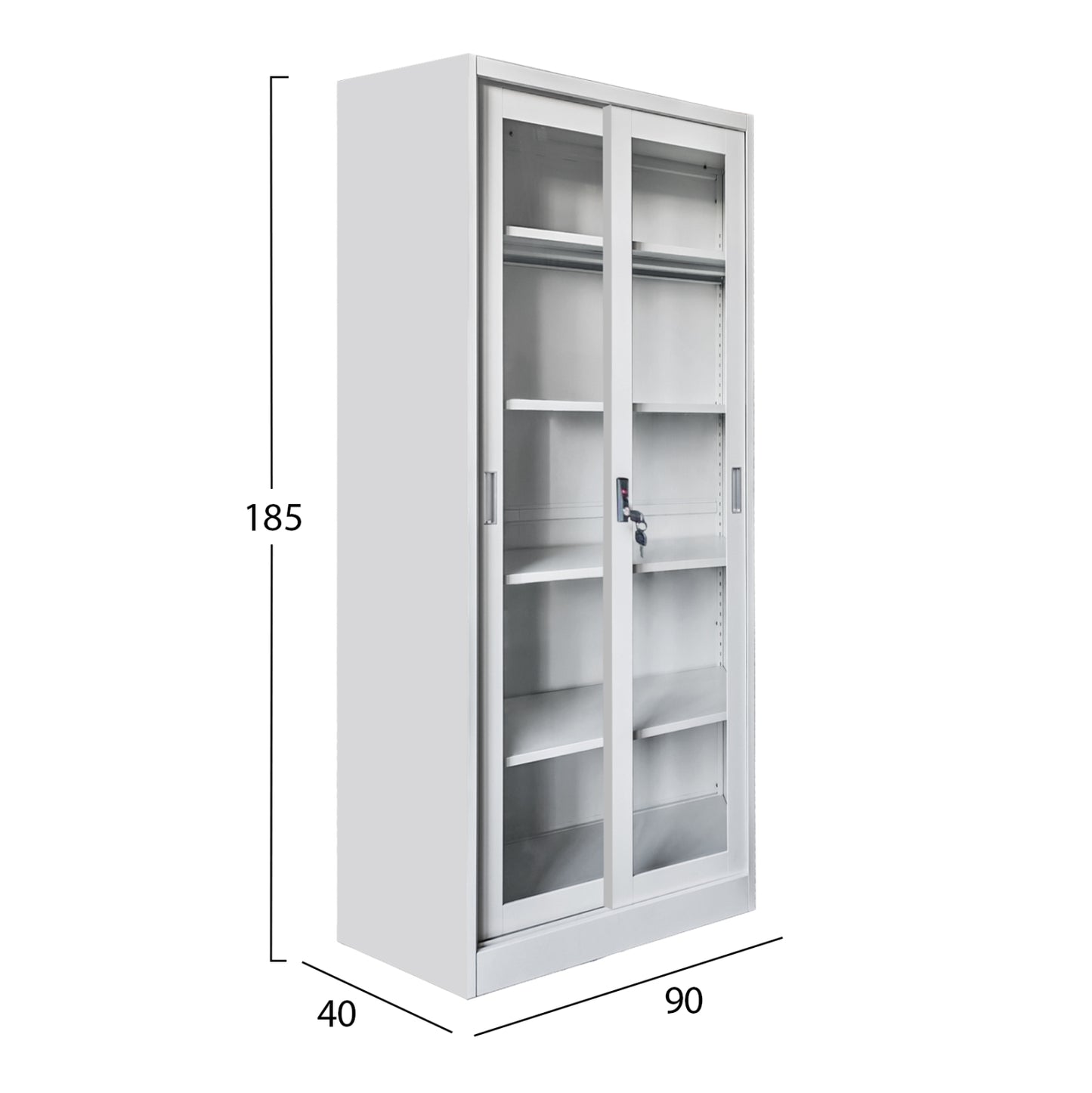 Bookcase With Sliding Doors Sider Hm6632.02 Metal In White 90x40x185hcm