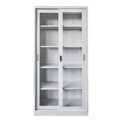 Bookcase With Sliding Doors Sider Hm6632.02 Metal In White 90x40x185hcm