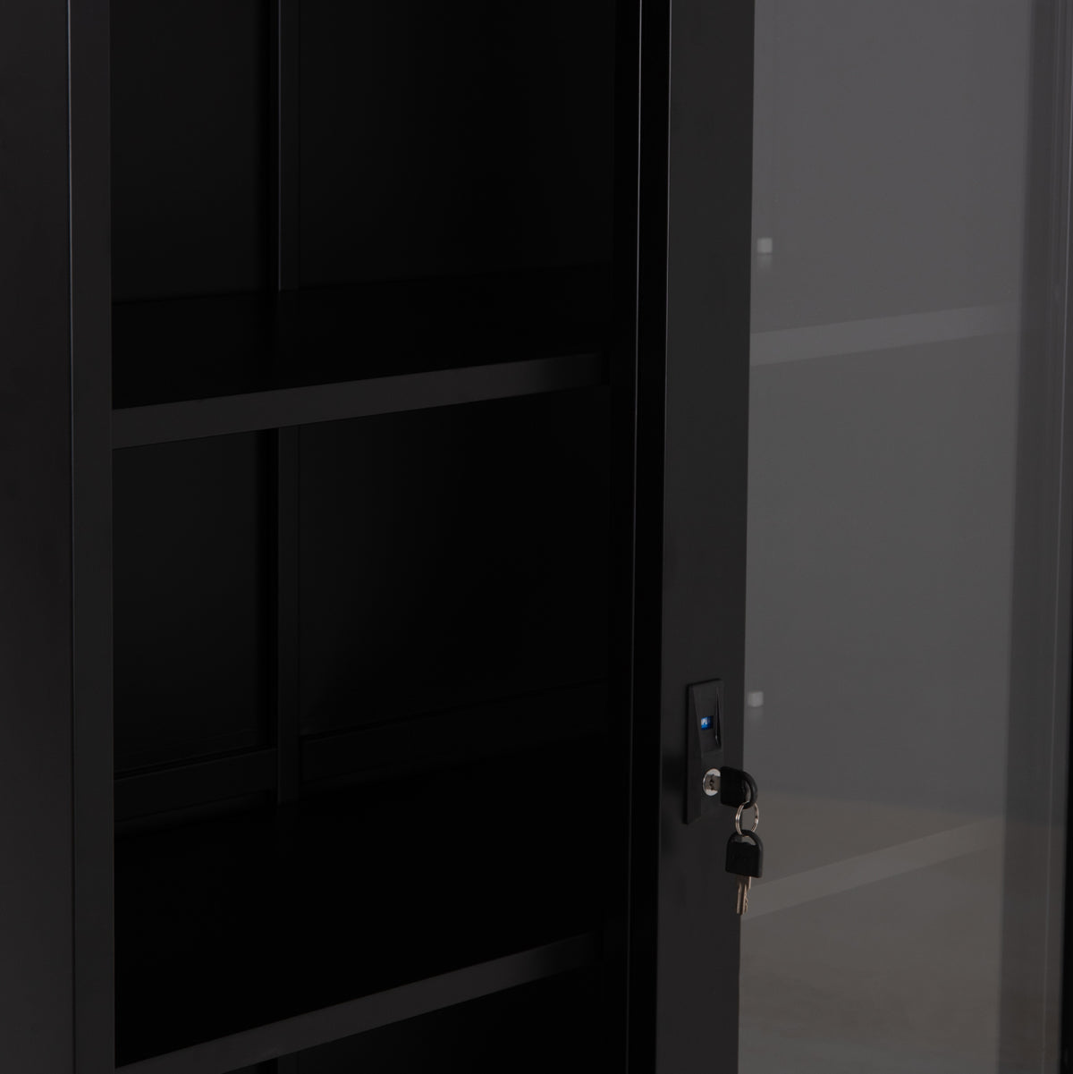 Bookcase With Sliding Doors Sider Hm6632.01 Metal In Black 90x40x185hcm