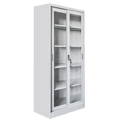 Bookcase With Sliding Doors Sider Hm6632.02 Metal In White 90x40x185hcm