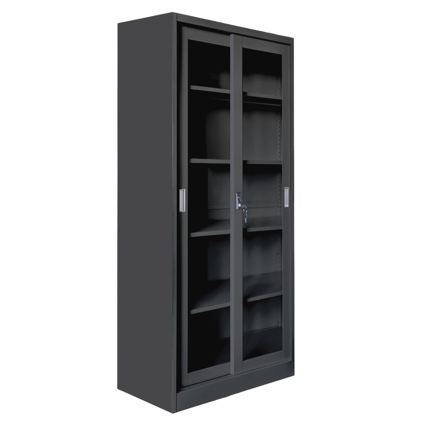 Bookcase With Sliding Doors Sider Hm6632.01 Metal In Black 90x40x185hcm