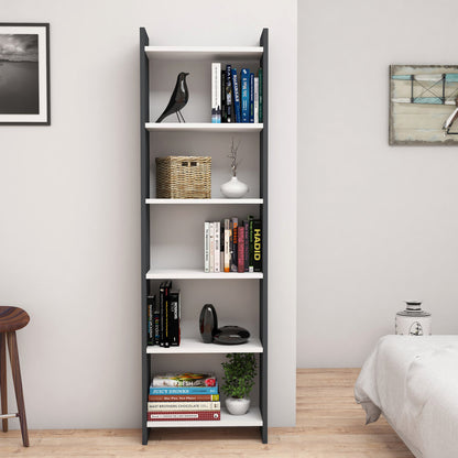 Bookcase Classiker Hm9226.13 Melamine Dark Grey-white 48,5x22x160hcm.