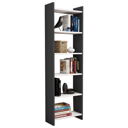 Bookcase Classiker Hm9226.13 Melamine Dark Grey-white 48,5x22x160hcm.
