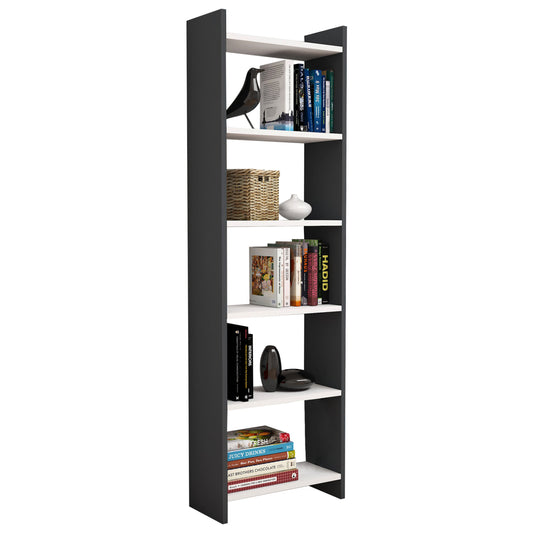 Bookcase Classiker Hm9226.13 Melamine Dark Grey-white 48,5x22x160hcm.