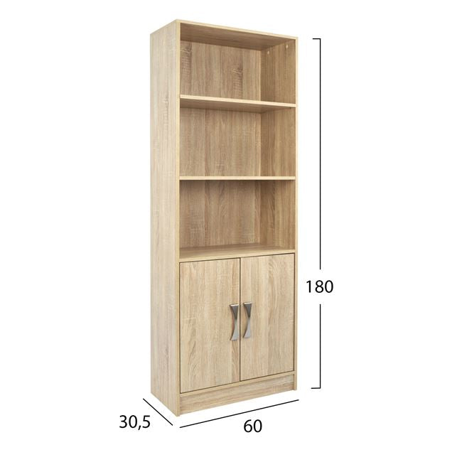 Melamine Bookcase Ensley Hm2027.03 Sonama With Metallic Handle 60x30x180