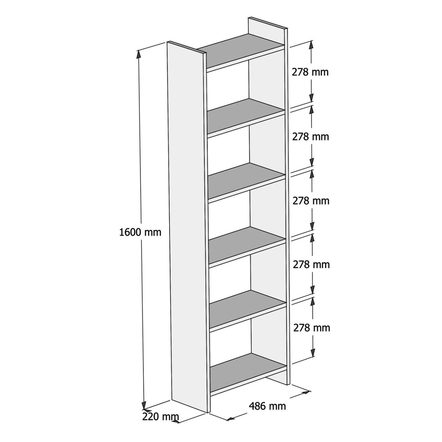 Bookcase Classiker Hm9226.11 Melamine White 48,5x22x160hcm.