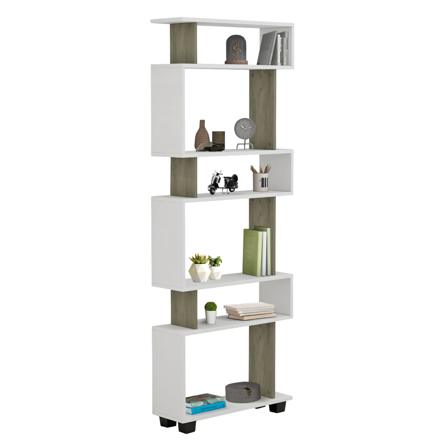 Bookcase Owl Melamine In Olive Grey White 60x19,5x165hcm.hm8923.11